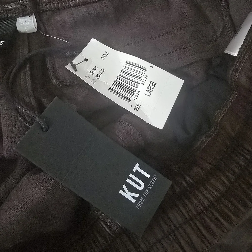 Kut from the Kloth Alanna Faux Leather Pants Brown Pleather Elastic Waist Size L
